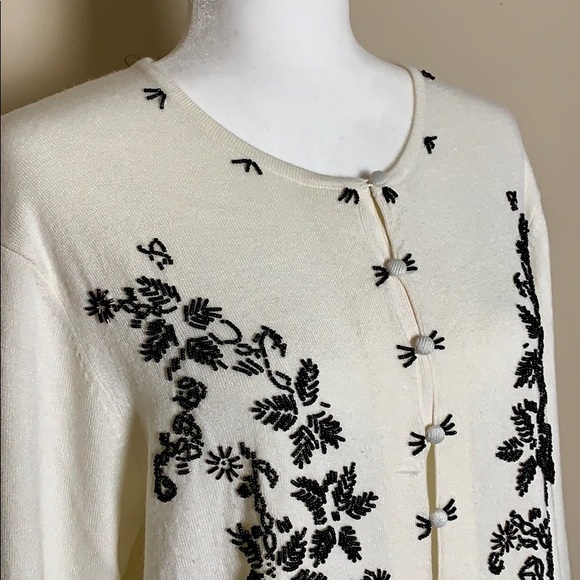 Pursuits Ltd. Button-Down Beaded Cardigan - Picture 2 of 8